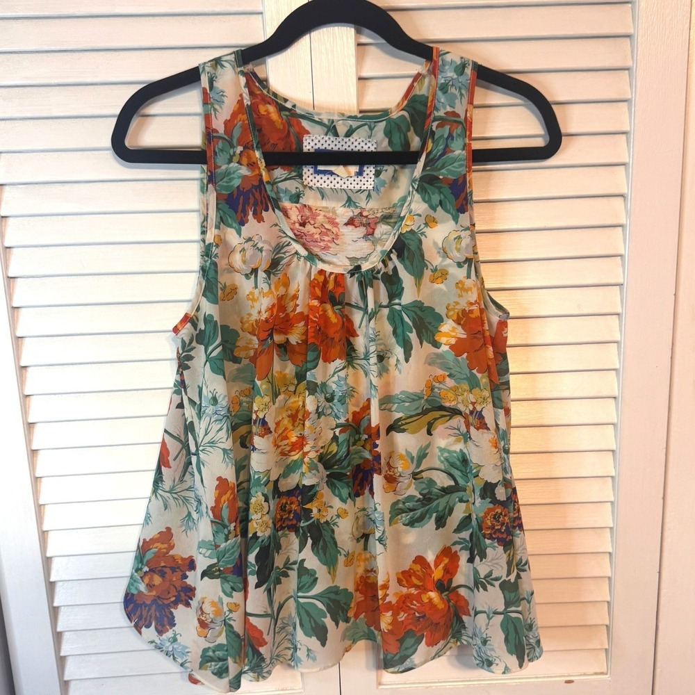 MEADOW RUE Womens Floral Draped Back Tank‎ SZ M